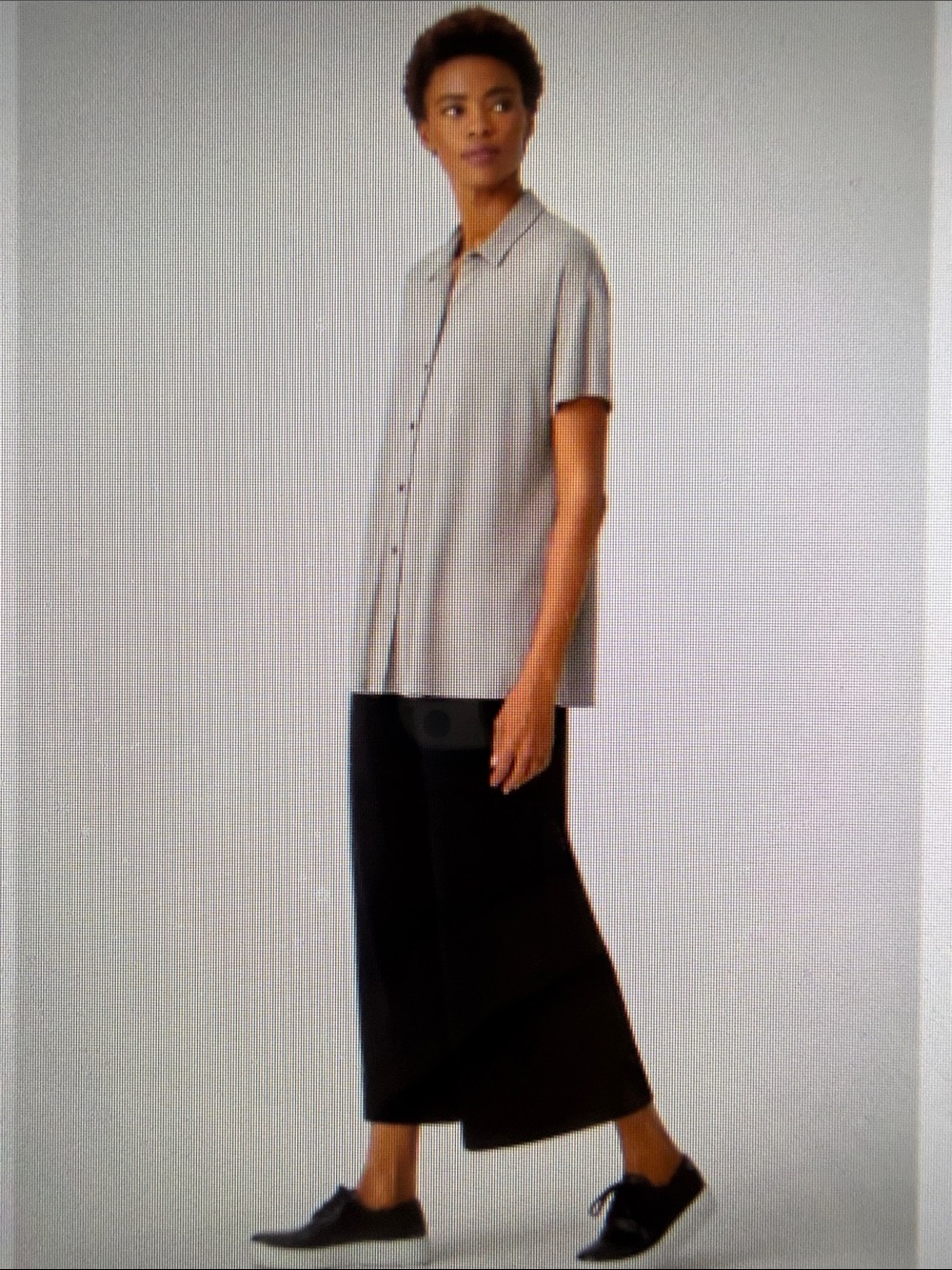 Eileen Fisher Button Down Short Sleeve Smoke Gray Like New Casual Side Slits M